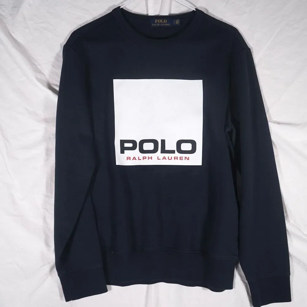 Polo Ralph Lauren Crewneck Sweatshirt Box Logo Spellout Navy White Small